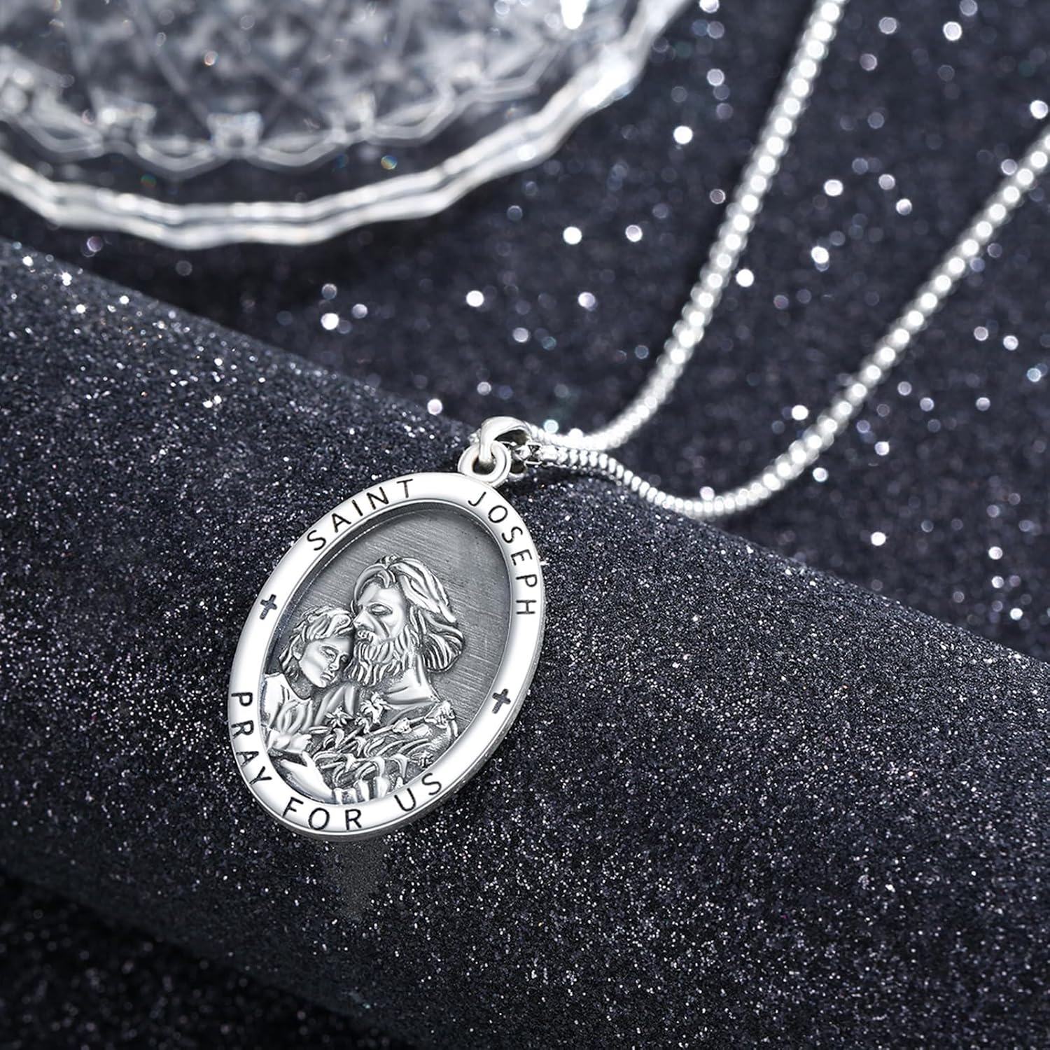 925 Sterling Silver Saint Joseph Patron of Family and Happy Life Pendant Necklace for Men & Women-0-1
