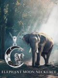 wholesale 925 Sterling Silver Elephant Crescent Moon Necklace Pendant with Black Crystal and Leaf Charm-0-5