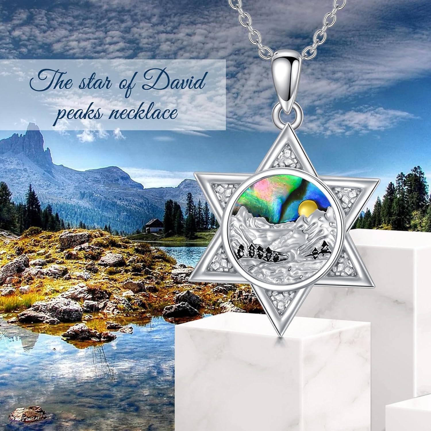 wholesale 925 Sterling Silver Abalone Shell Star of David Mountain Sun Masonic Compass Pendant Necklace for Women and Men-0-2