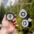wholesale 925 Sterling Silver Compass Stud Earrings with Black and White Elements for Men-0-5