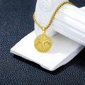wholesale Black  Celtic Knot Tree Of Life Round Medallion Pendant with 3mm Rolo Chain - Men Women  Set-0-12