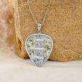 wholesale 925 Sterling Silver Green Moss Agate Guitar Pick Shaped Pendant Necklace s for Women-0-1