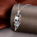 wholesale 925 Sterling Silver Lightning Bolt & Wave Rose Skull Pendant Necklace-0-1