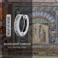 wholesale 925 Sterling Silver Greek Key Pattern Huggie Hoop Earrings for Men - Father's Day Gifts-0-5