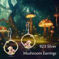 wholesale 925 Sterling Silver Mushroom Dangle Earrings with Gold Leaves and Pink Mushrooms - Nature Inspired  for Her-0-4