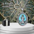 wholesale 925 Sterling Silver St. Benedict Pendant with Turquoise Stone - Religious Jewelry for Men & Women -0-3