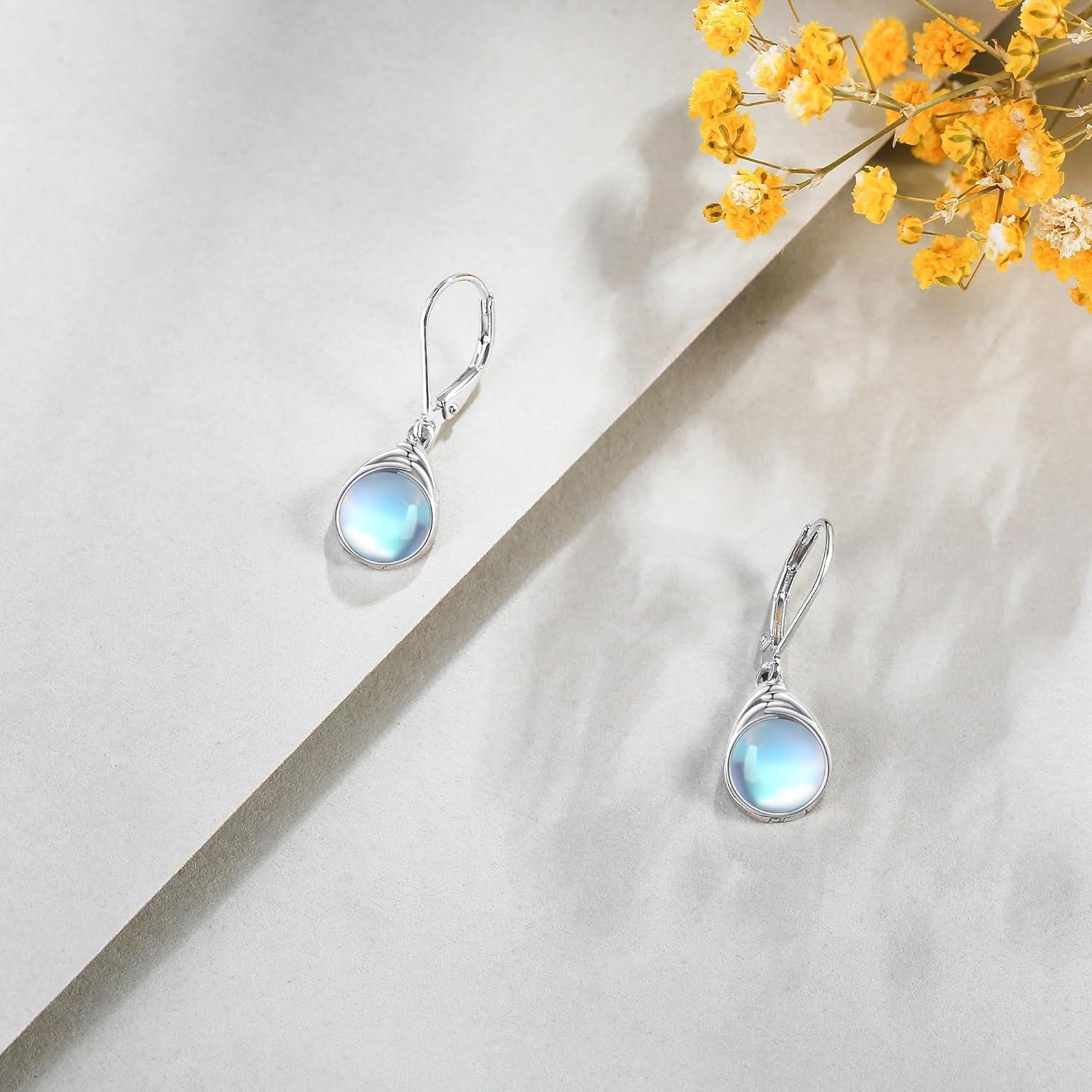 925 Sterling Silver Round Moonstone Drop Earrings-0-3