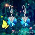 wholesale 925 Sterling Silver Butterfly Blue Crystal Heart Leverback Earrings-0-3