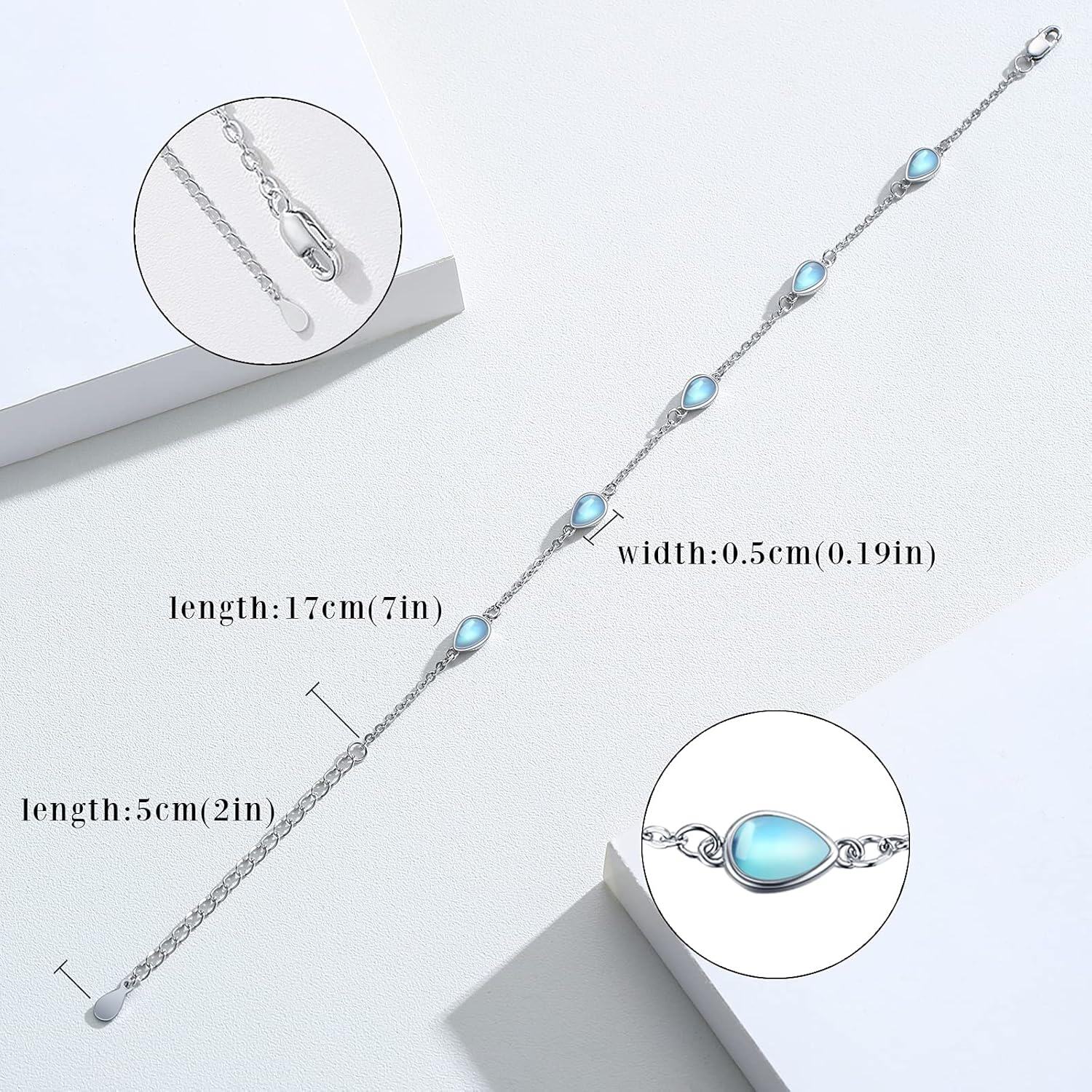 wholesale 925 Sterling Silver Rainbow Moonstone Teardrop Bracelet for Women Girls Mother's Day Gift-0-2