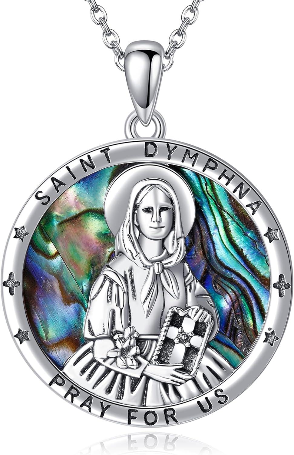 Sterling Silver Sterling Silver Religious Necklace St Dymphna St Gerard Santa Muerte St Michael Round Pendant Unisex Christmas Gift-St. Dymphna