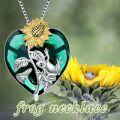 wholesale 925 Sterling Silver Frog and Sunflower Heart Pendant Necklace Green Crystal Stone  for Her-0-4