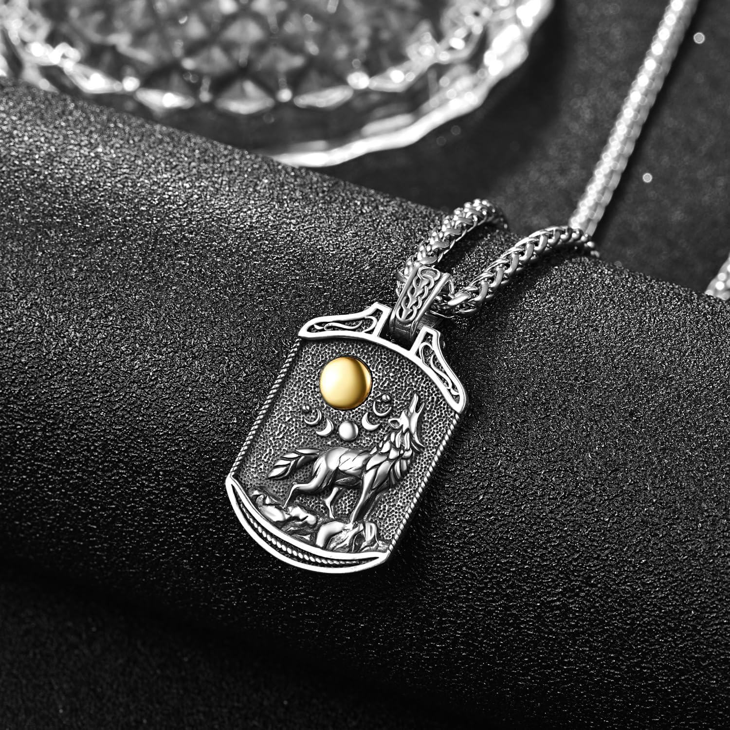 Sterling Silver Black Crystal Wolf Tiger Lion Dog Spider Eagle Scorpion Necklace-0-2