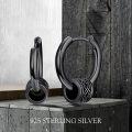 wholesale 925 Sterling Silver Viking Rune Black Huggie Hoop Earrings for Men & Women-0-5