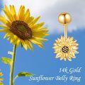 wholesale 14k Yellow Gold Sunflower Belly Button Ring Navel Piercing Jewelry for Women Girls-0-4