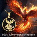 wholesale 925 Sterling Silver Gold Plated Round Black Onyx Phoenix Pendant Necklace-0-2