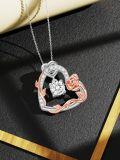 wholesale Gold-Plated 925 Sterling Silver Moissanite Rose & Heart Pendant Necklace for Women-0-4