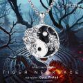 wholesale 925 Sterling Silver Tiger Ying Yang Necklace for Men Women Black Onyx Gemstone Pendant Chain s 45cm Length-0-2