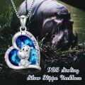 wholesale 925 Sterling Silver Blue Crystal Heart Hippo Pendant Necklaces for Mom Wife Daughter Mothers' Day Gifts-0-1