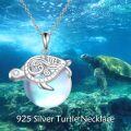 wholesale 925 Sterling Silver Blue Opalite Turtle Pendant Necklace with Swirl Design and CZ Accents-0-2
