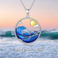 wholesale 925 Sterling Silver Blue Enamel Ocean Wave Moon Mama Bear Pendant Necklace for Nature Lovers-0-3