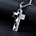 wholesale 925 Sterling Silver Cross Pendant with Engraved Bible Verse I Can Do All Things on Black and White Patterned Background - 3D Design Chain Necklace for Men Women  -0-3
