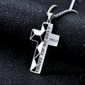 wholesale 925 Sterling Silver Cross Pendant with Engraved Bible Verse I Can Do All Things on Black and White Patterned Background - 3D Design Chain Necklace for Men Women  -0-3
