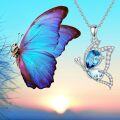 wholesale 925 Sterling Silver Blue Crystal Butterfly Pendant Necklace-0-5