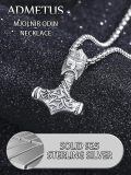 wholesale 925 Sterling Silver Viking Thor's Hammer Pendant Necklace w/ 24 Rolo Chain for Men-0-3