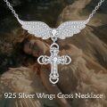 wholesale 925 Sterling Silver Angel Wing Cross Pendant Necklace for Women - Faith & Luck Charm s-0-3