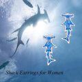 wholesale 925 Sterling Silver Blue Opal Shark Stud Earrings for Women Girls  48x36mm-0-3