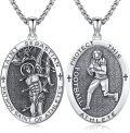 wholesale 925 Sterling Silver Football Athlete St. Sebastian Medal Pendant Necklace for Men-0-0