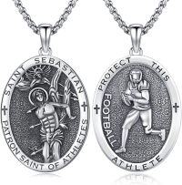 wholesale 925 Sterling Silver Football Athlete St. Sebastian Medal Pendant Necklace for Men-Football
