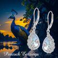 wholesale 925 Sterling Silver Peacock Feather Drop Earrings with Pink Crystal Accents - Vintage Style s for Women-0-2
