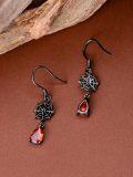 wholesale 925 Sterling Silver Gothic Witch's Web Red Crystal Drop Earrings - Halloween s for Her-0-1