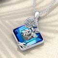 wholesale 925 Sterling Silver Blue Crystal Birth Flower Necklace for Women - Square Pendant -0-3