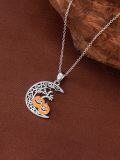 wholesale 925 Sterling Silver Crescent Moon with Pumpkins and Bats Pendant Necklace - Halloween s for Women-0-3