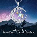 wholesale 925 Silver & Moonstone Islamic Star and Crescent Moon Pendant Necklace for Women-0-5