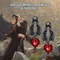 wholesale 925 Sterling Silver Heart-Shaped Red Crystal Wing Dangle Earrings Gothic  for Women-0-4