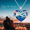 TOUPOP Sterling Silver Blue Crystal Infinity Love Heart Pendant Necklace-0-1