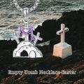 wholesale 925 Sterling Silver He Is Risen Cross Pendant Necklace with Purple Enamel and Rock Base-0-5