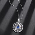 wholesale 925 Sterling Silver Round Evil Eye Pendant with Blue Stone and Cubic Zirconia on -0-1