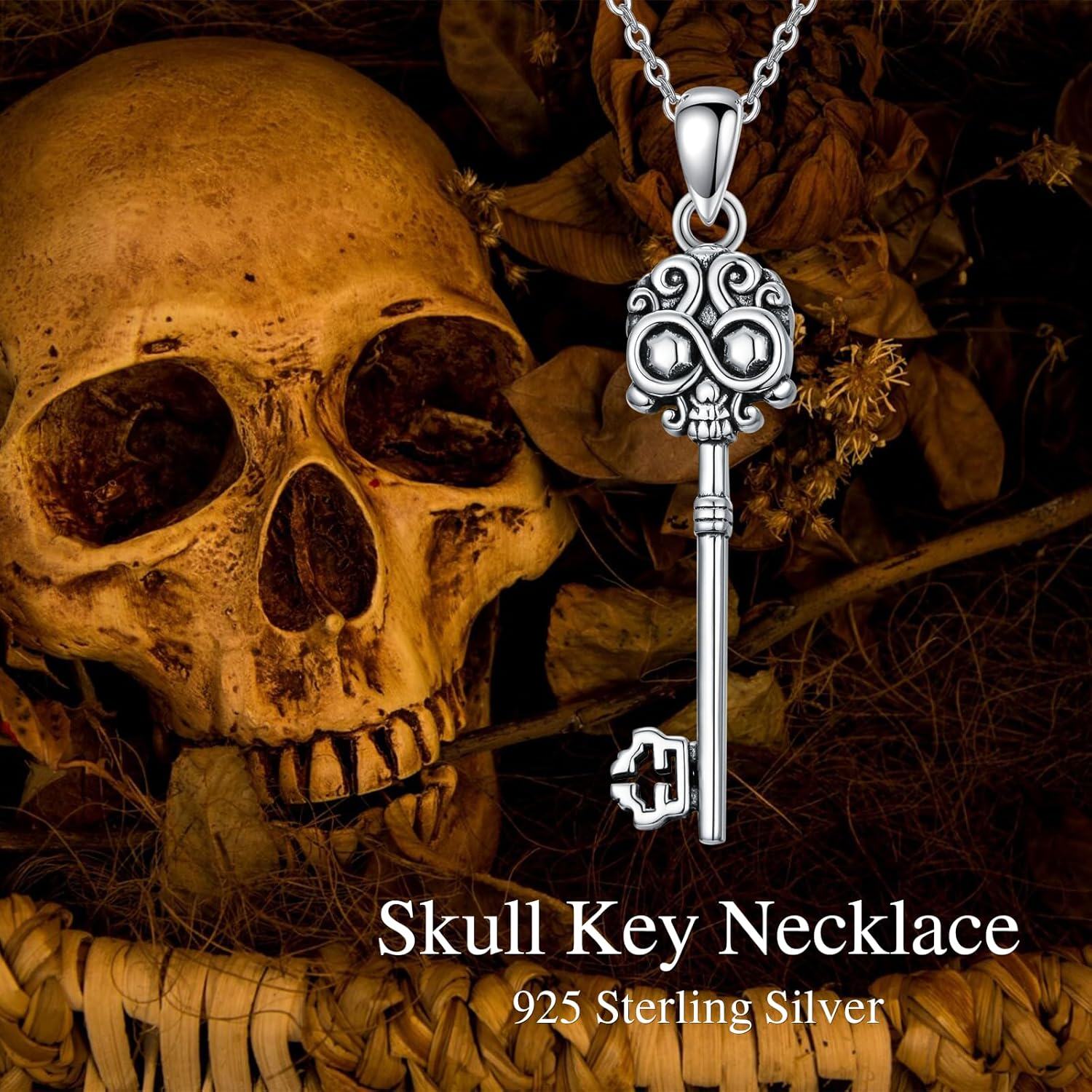 Sterling Silver Key Pendant Necklace with Butterfly Skull Saturn for Women Men-0-5