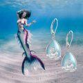 wholesale 925 Sterling Silver Teardrop Blue Agate Mermaid Drop Earrings Gift for Her-0-5