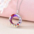 wholesale 925 Sterling Silver Rainbow Crystal Round Triple Goddess Glowing Moon Phase Pendant Necklace for Women-0-1