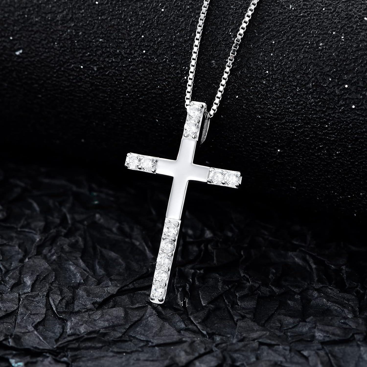 Sterling Silver 5A CZ Women s Cross Necklace 20 Adjustable Chain Baptism Gift-0-3