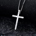 wholesale 925 Sterling Silver 3 Row Cubic Zirconia Cross Pendant with Box Chain for Women - Adjustable Length from 46-80cm Perfect Baptism Gift-0-2