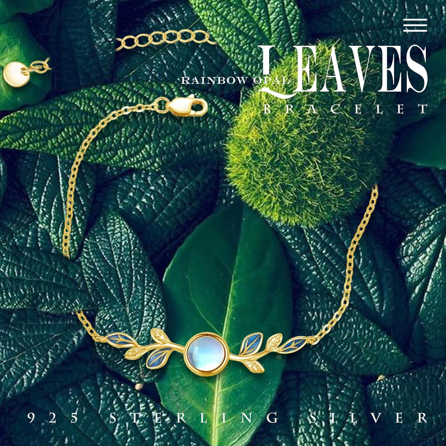 wholesale Gold 925 Sterling Silver Blue Enamel Leaves & Round Stone Charm Bracelet for Women's Gifts-0-1