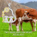 wholesale 925 Sterling Silver Highland Cow Sunflower Heart Charm Friendship Necklace for Women and Girls-0-3