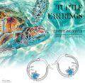 wholesale 925 Sterling Silver Turtle Starfish Blue Crystal Huggie Hoop Earrings-0-5