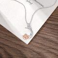 wholesale 925 Sterling Silver Rose Gold Fox & Cub on Crescent Moon Charm Necklace-0-2